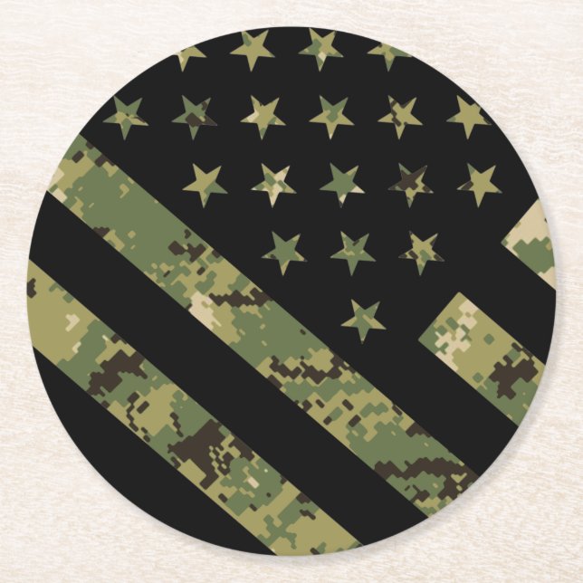 Militärische digitale Camouflage US-Flagge Runder Pappuntersetzer (Vorderseite)