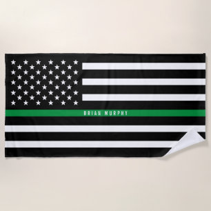 Militärische dünne grüne Linie Flag Mit Monogramm Strandtuch