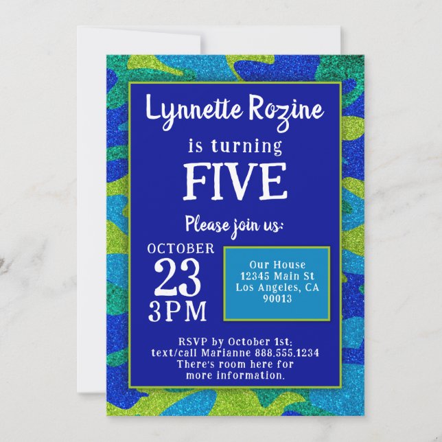 Militärische Familie Camouflage Glitzer Geburtstag Einladung (Vorderseite)