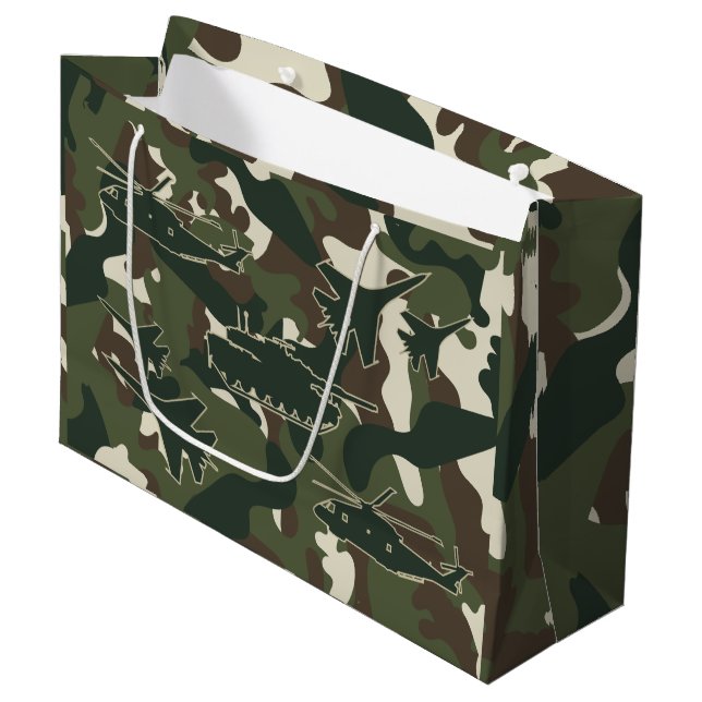 Militärische Geschenktasche - Jungs Geburtstagspar Große Geschenktüte (Vorderseite Schrägansicht)