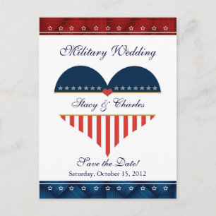 Militärische Hochzeit im US-Herz speichern Sie das Ankündigungspostkarte