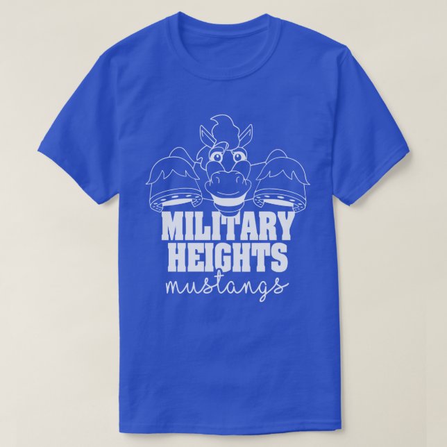 Militärische Höhen Mustangs weiß auf blau T-Shirt (Design vorne)