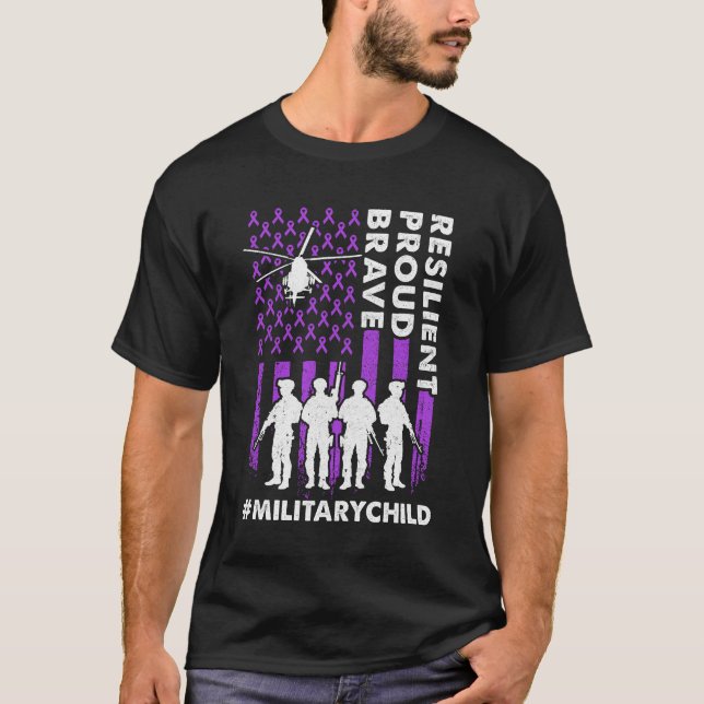 Militärische Kinder Erwachsene Lila US-Flaggenmona T-Shirt (Vorderseite)