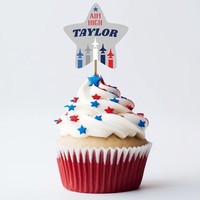 Militärische Luftwaffe weg Party Cupcake Picks Stern-Aufkleber (Air Force Airman Aim High Star shape Stickers for cupcake picks, patriotic military going away party)