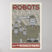 Militärische Propaganda mit Vintagem Roboter