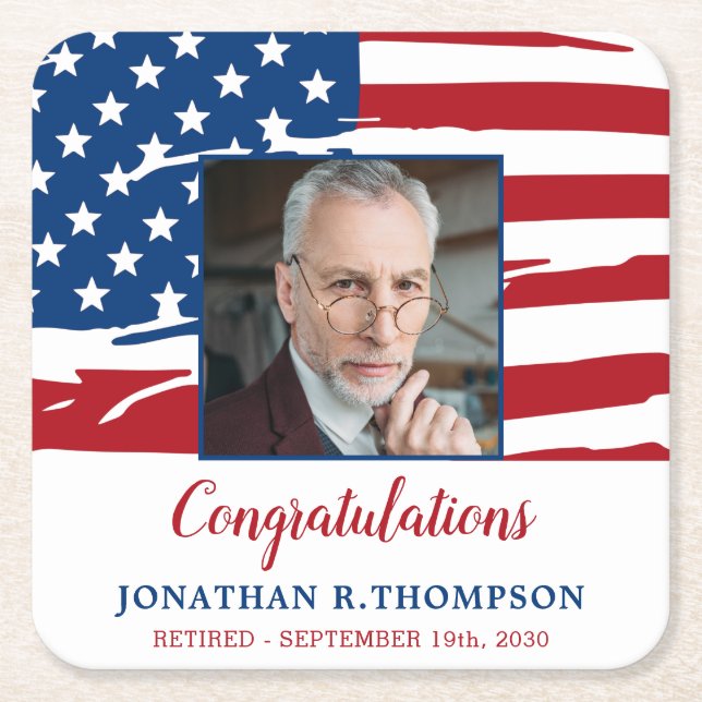 Militärische Rente Amerikanisches Flag Foto Patrio Rechteckiger Pappuntersetzer (Vorderseite)