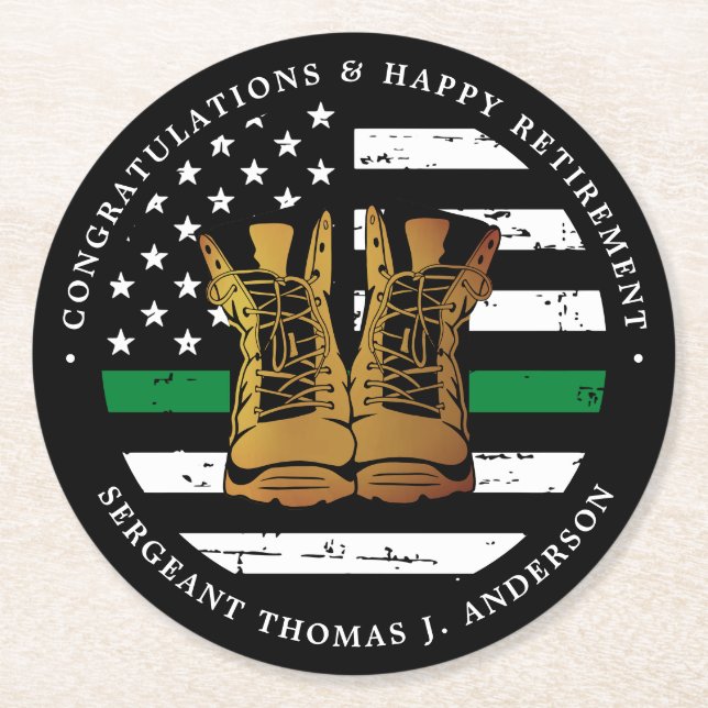 Militärische Rente - dünne, grüne Flagge - Armee Runder Pappuntersetzer (Vorderseite)