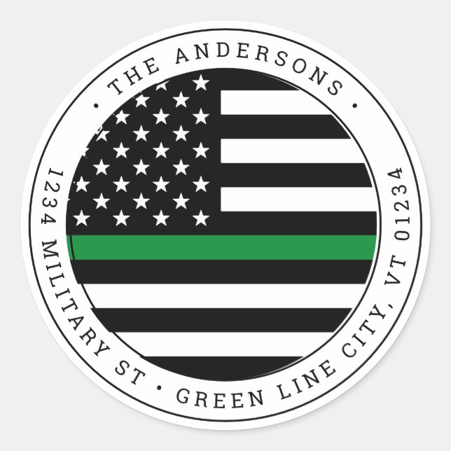 Militärische Rücksendeadresse der dünnen grünen Li Runder Aufkleber (Vorderseite)