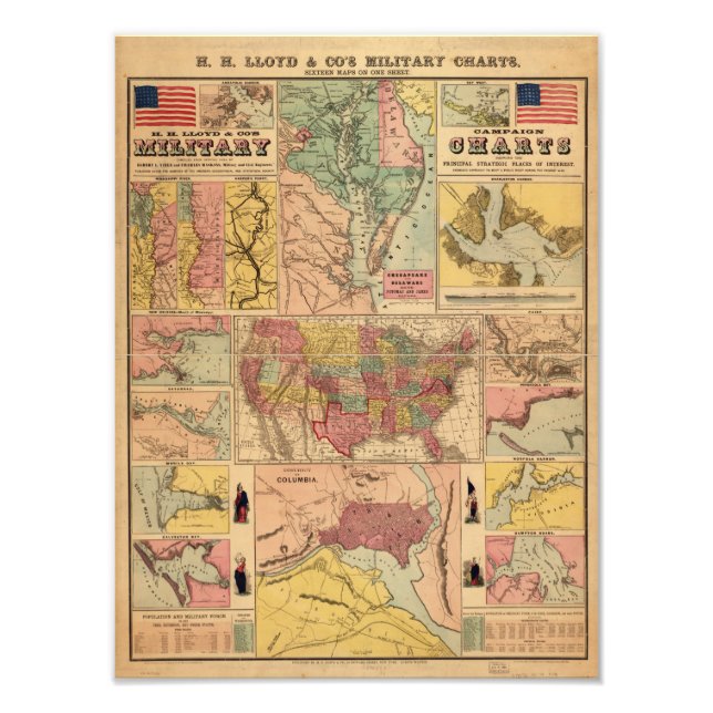 Militärische strategische Karten des Vintagen Zivi Fotodruck (Vorne)