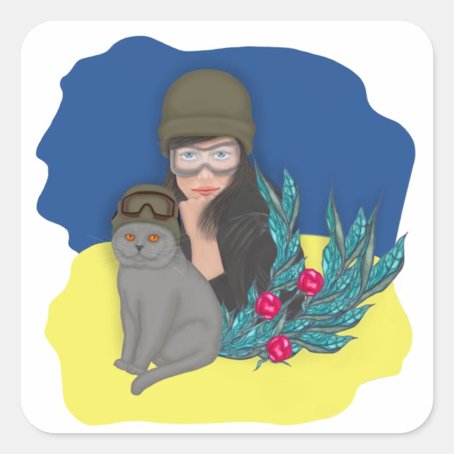 Militärische ukrainische Frau Quadratischer Aufkleber (Vorderseite)