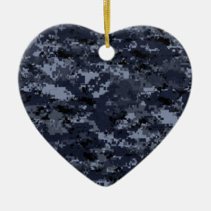 Militärisches blaues Camouflage-Herz Keramikornament