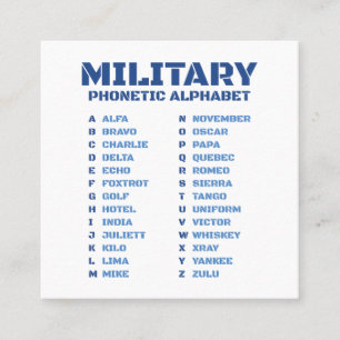 Militärisches Buchstabieralphabet ICAO Alfa-Zulu Quadratische Visitenkarte
