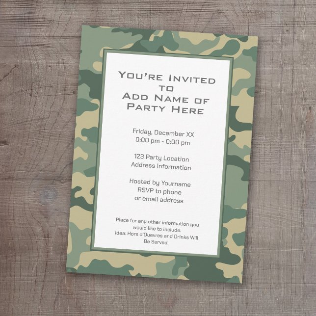 Militärisches Camouflage-Party Einladung (A camouflage print birthday party invitation)