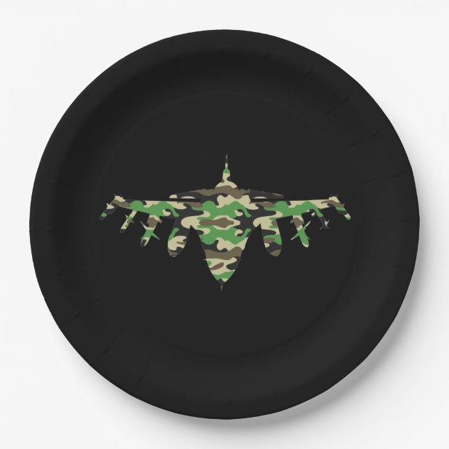 Militärisches Jet Tarnkampfflugzeug Silhouette Pappteller (Vorderseite)
