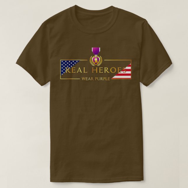 Militärisches Lila Herz Real Heroes Wear Lila  T-Shirt (Design vorne)