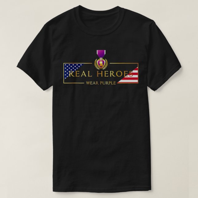 Militärisches Lila Herz Real Heroes Wear Lila T-Shirt (Design vorne)
