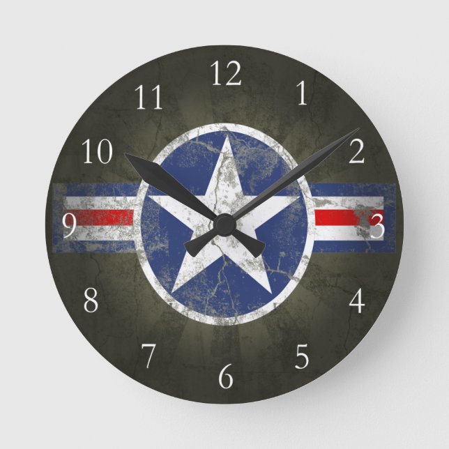 Militärisches Patriotisches Vintages Star Runde Wanduhr (Vorderseite)