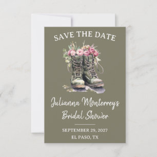 Militärisches Save-the-Date, Stiefel, Floral, Arme Einladung