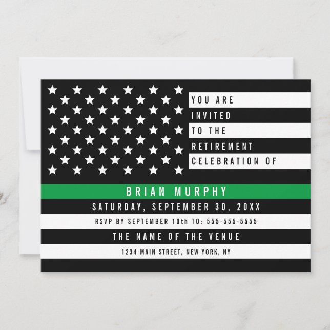 Militärisches Thin Green Line American Flag Retire Einladung (Vorderseite)