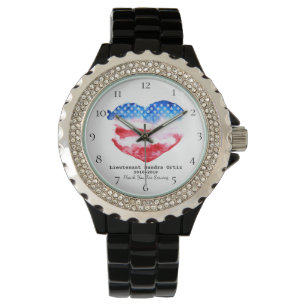 *~* Militärisches Veteran Red White Heart Flag Armbanduhr