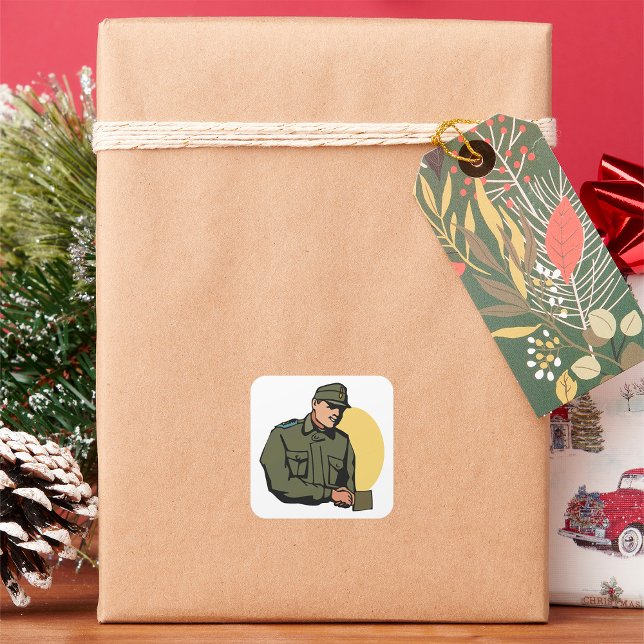 Militäroffizier Retro Army Soldier Quadratischer Aufkleber (Von Creator hochgeladen)