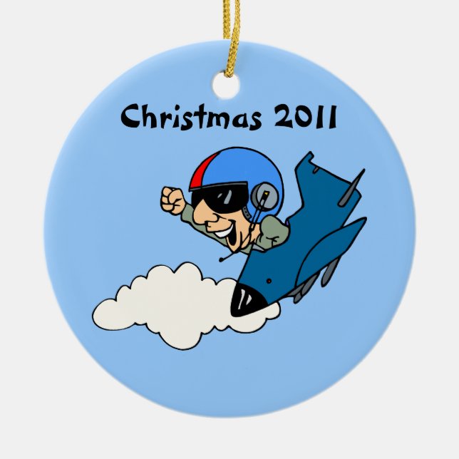 Militärpilot in Weihnachten im Jet Keramik Ornament (Vorne)
