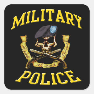 Militärpolizei-Schädel und Pistolen-Aufkleber Quadratischer Aufkleber