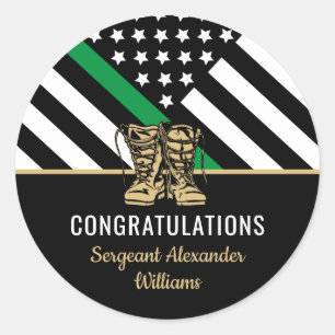 Militärruhestandsflagge dünne grüne Linie Runder Aufkleber