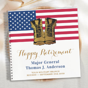 Military American Flag USA Boots Retirement Guest Notizbuch