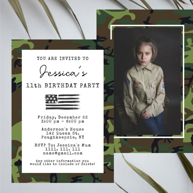 Military Camouflage USA Flag Foto Birthday Einladung (Von Creator hochgeladen)
