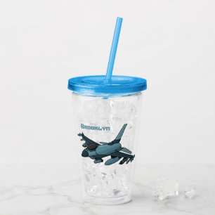 Military Fighter Jet Plane Cartoon Acryltrinkbecher