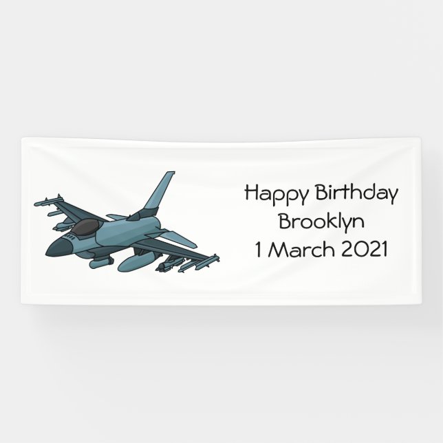 Military Fighter Jet Plane Cartoon Banner (Horizontal)