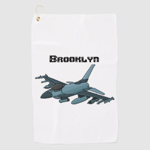 Military Fighter Jet Plane Cartoon Golfhandtuch