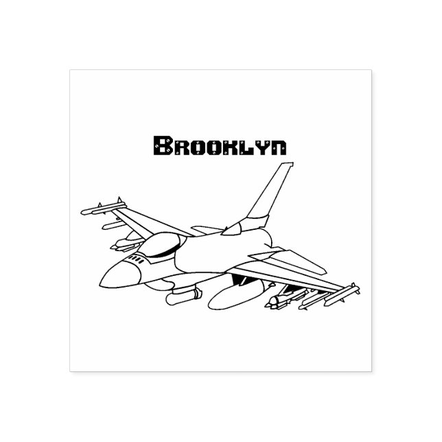 Military Fighter Jet Plane Cartoon Gummistempel (Prägung)