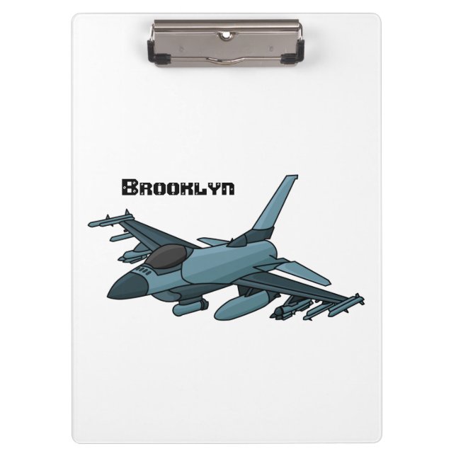 Military Fighter Jet Plane Cartoon Klemmbrett (Vorderseite)