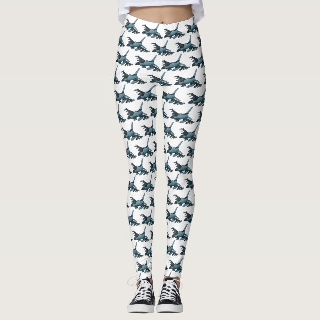 Military Fighter Jet Plane Cartoon Leggings (Vorderseite)