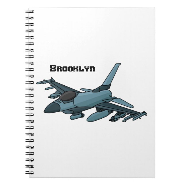 Military Fighter Jet Plane Cartoon Notizblock (Vorderseite)