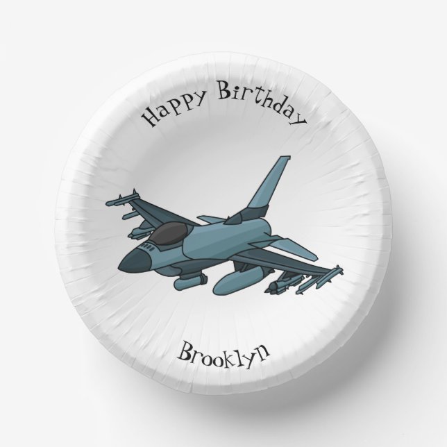 Military Fighter Jet Plane Cartoon Pappteller (Vorderseite)