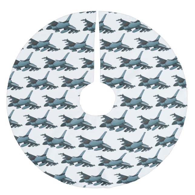 Military Fighter Jet Plane Cartoon Polyester Weihnachtsbaumdecke (Vorderseite)
