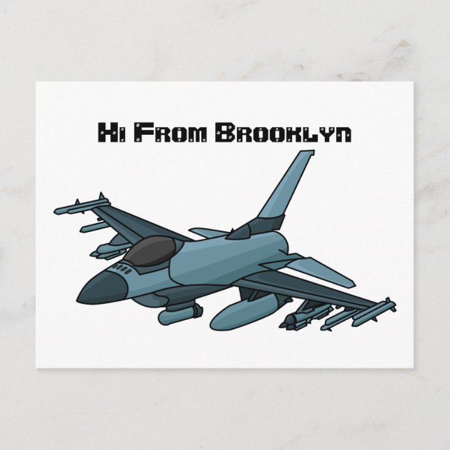Military Fighter Jet Plane Cartoon Postkarte (Vorderseite)