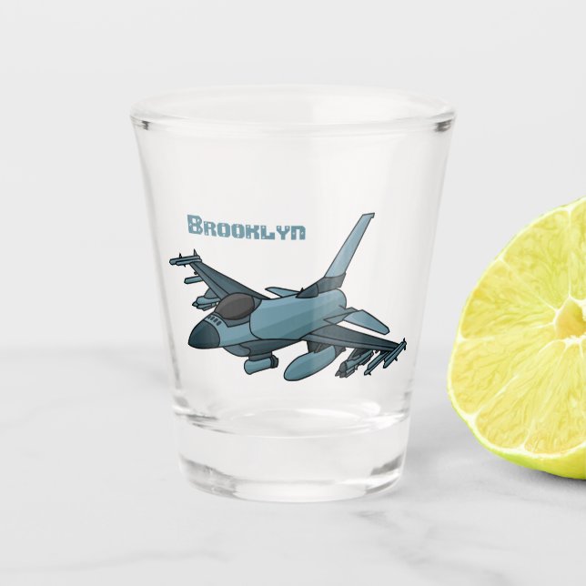 Military Fighter Jet Plane Cartoon Schnapsglas (Vorderseite)