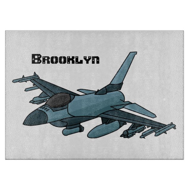 Military Fighter Jet Plane Cartoon Schneidebrett (Vorderseite)