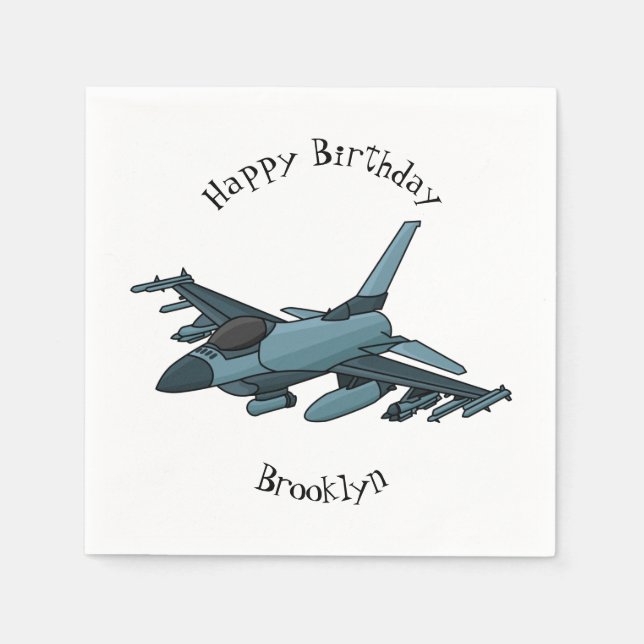 Military Fighter Jet Plane Cartoon Serviette (Vorderseite)