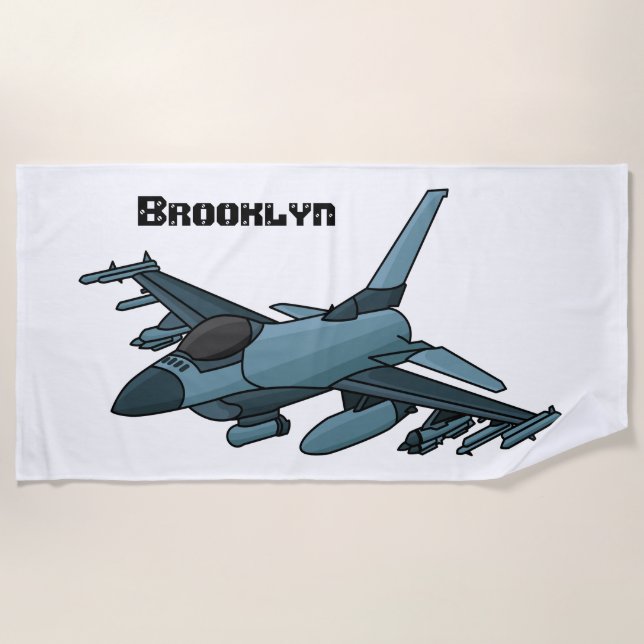 Military Fighter Jet Plane Cartoon Strandtuch (Vorderseite)