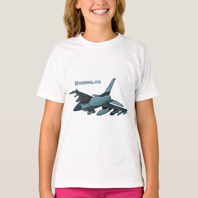 Military Fighter Jet Plane Cartoon T-Shirt (Vorderseite)