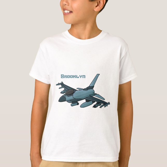 Military Fighter Jet Plane Cartoon T-Shirt (Vorderseite)