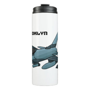 Military Fighter Jet Plane Cartoon Thermosbecher