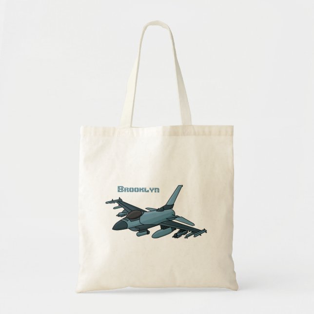 Military Fighter Jet Plane Cartoon Tragetasche (Vorne)