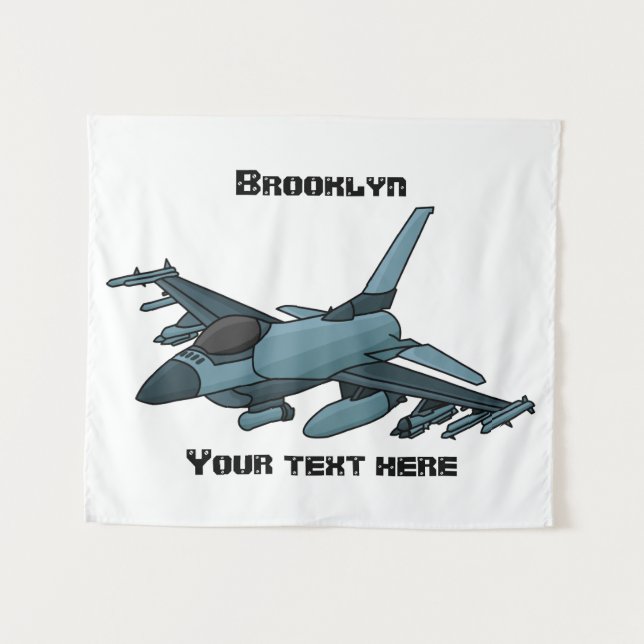 Military Fighter Jet Plane Cartoon Wandteppich (Vorderseite (Horizontal))