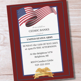 Military Retirement Invitation Flag Gold Crest Postkarte